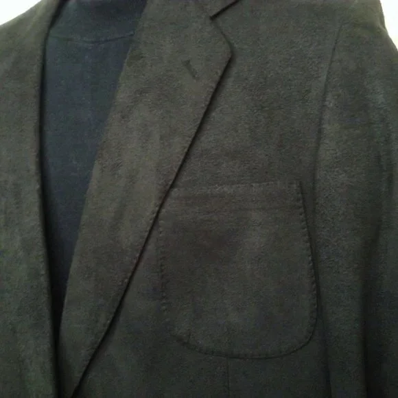 Vintage 80s Ratner USA-Made Tailored Suede Blazer Men-44 Sporty 2-Button Black